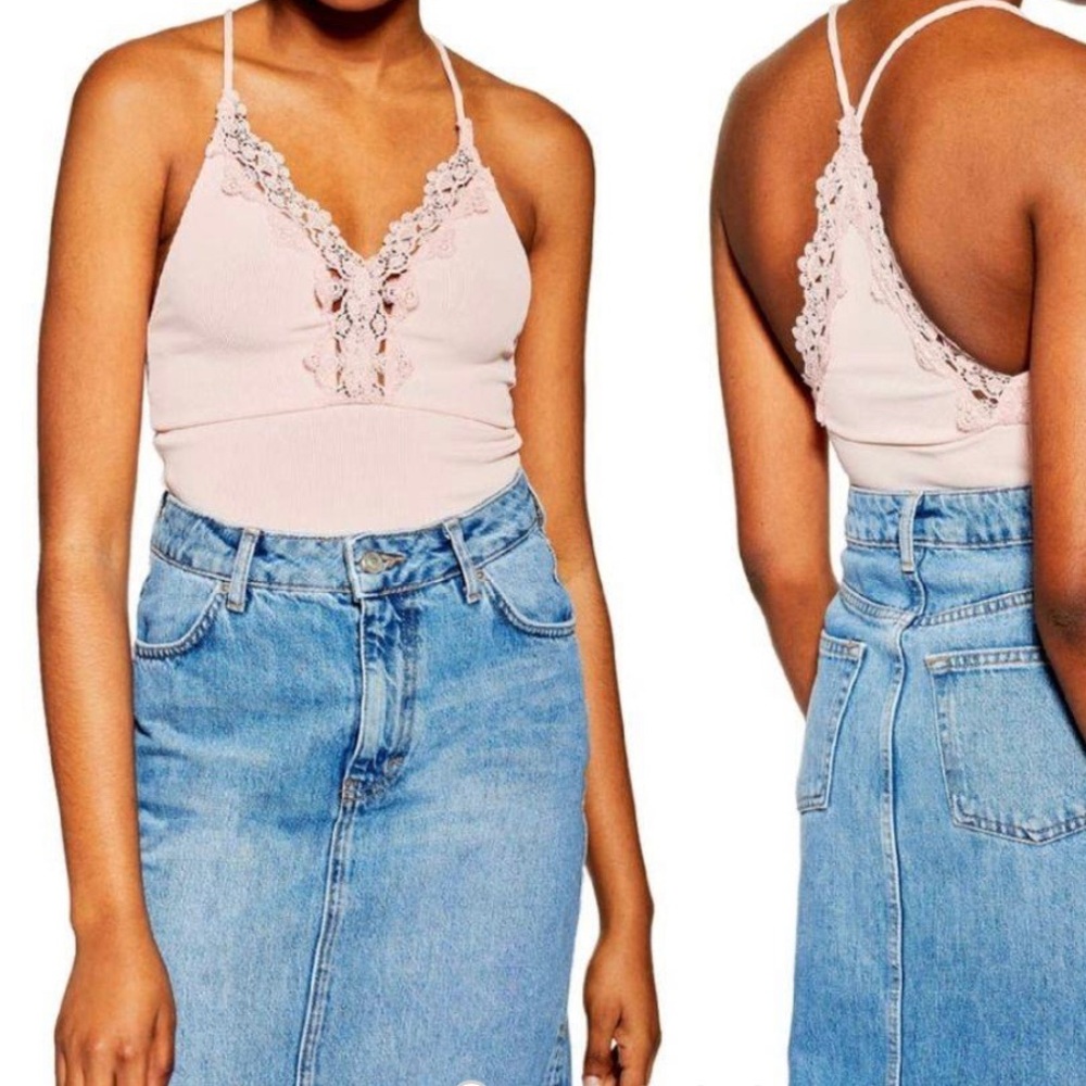Top shop pink lace bodysuit- size 2